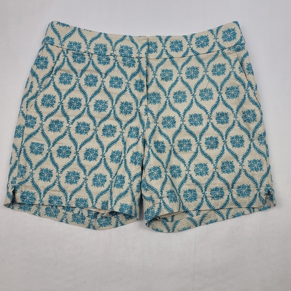 Loft blue printed linen flat front shorts - Picture 1 of 4